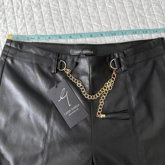 Gabby Isabella Black Faux Leather Pants With Chain Accent - Size S - Picture 7 of 10